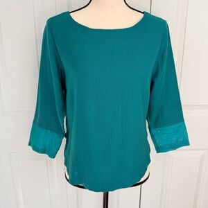 Fabindia‎ Teal Silk blend Boho Blouse with Embellished Sleeves Size Medium